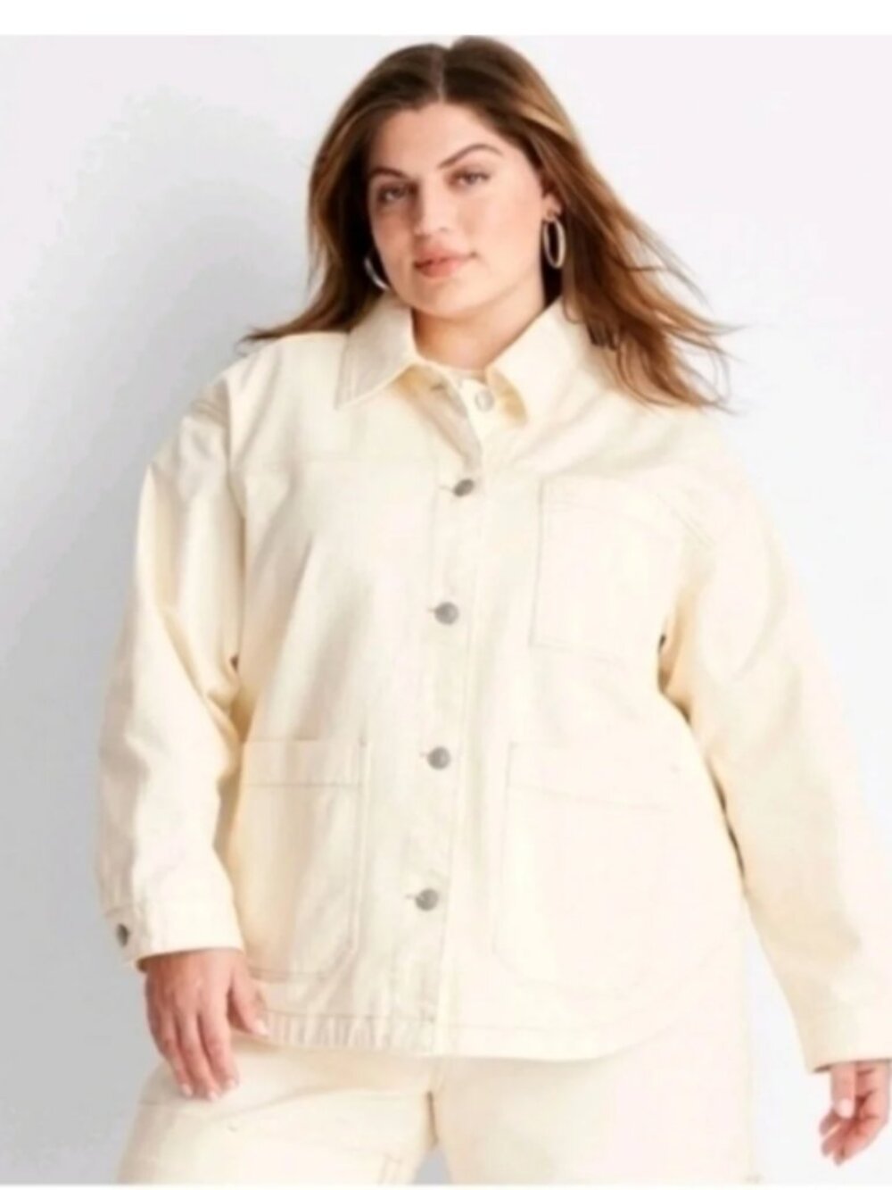 Future Collective Cream Oversized Contrast Stitch Denim Jacket new without tags - Picture 7 of 8